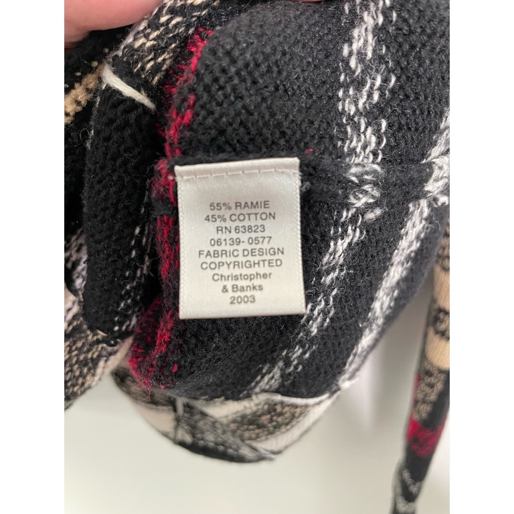 Christopher & Banks Women Plaid Button Front Cardigan Black Red Old Money Prep M - Picture 7 of 10